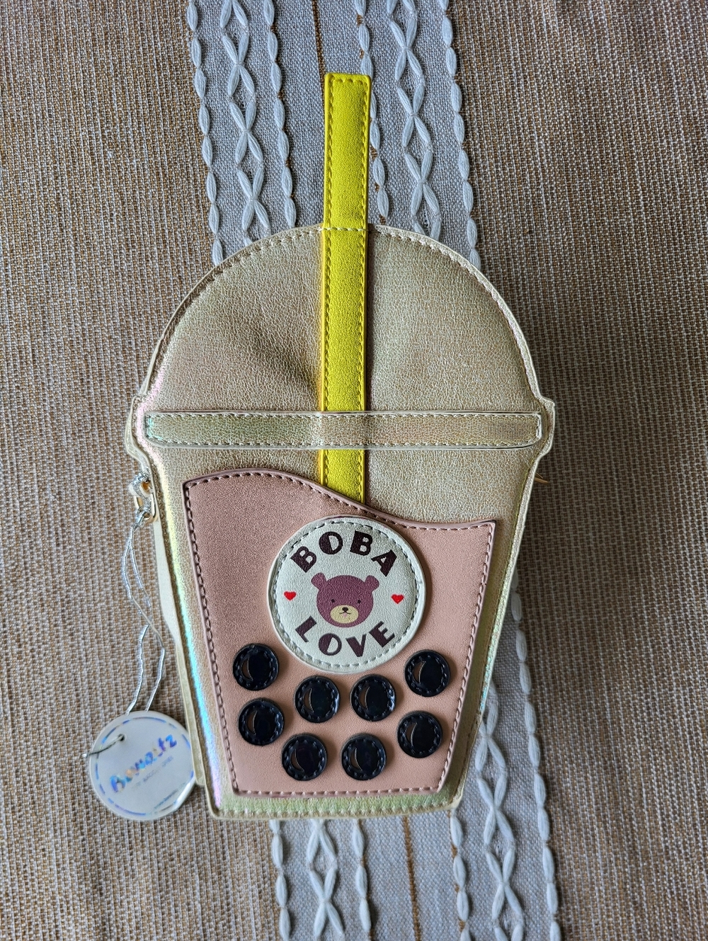 BOBA LOVE Pink & Cream Novelty Milk Tea Crossbody Bag